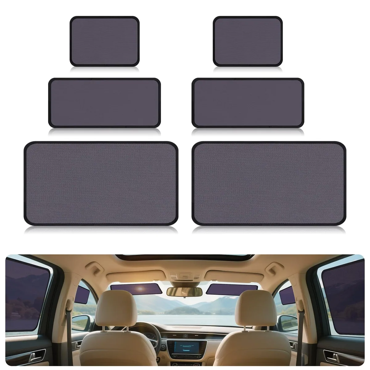 Set 6 parasolare auto bebeluș ZATOOTO protecție UV geamuri laterale 40x18 53x35cm