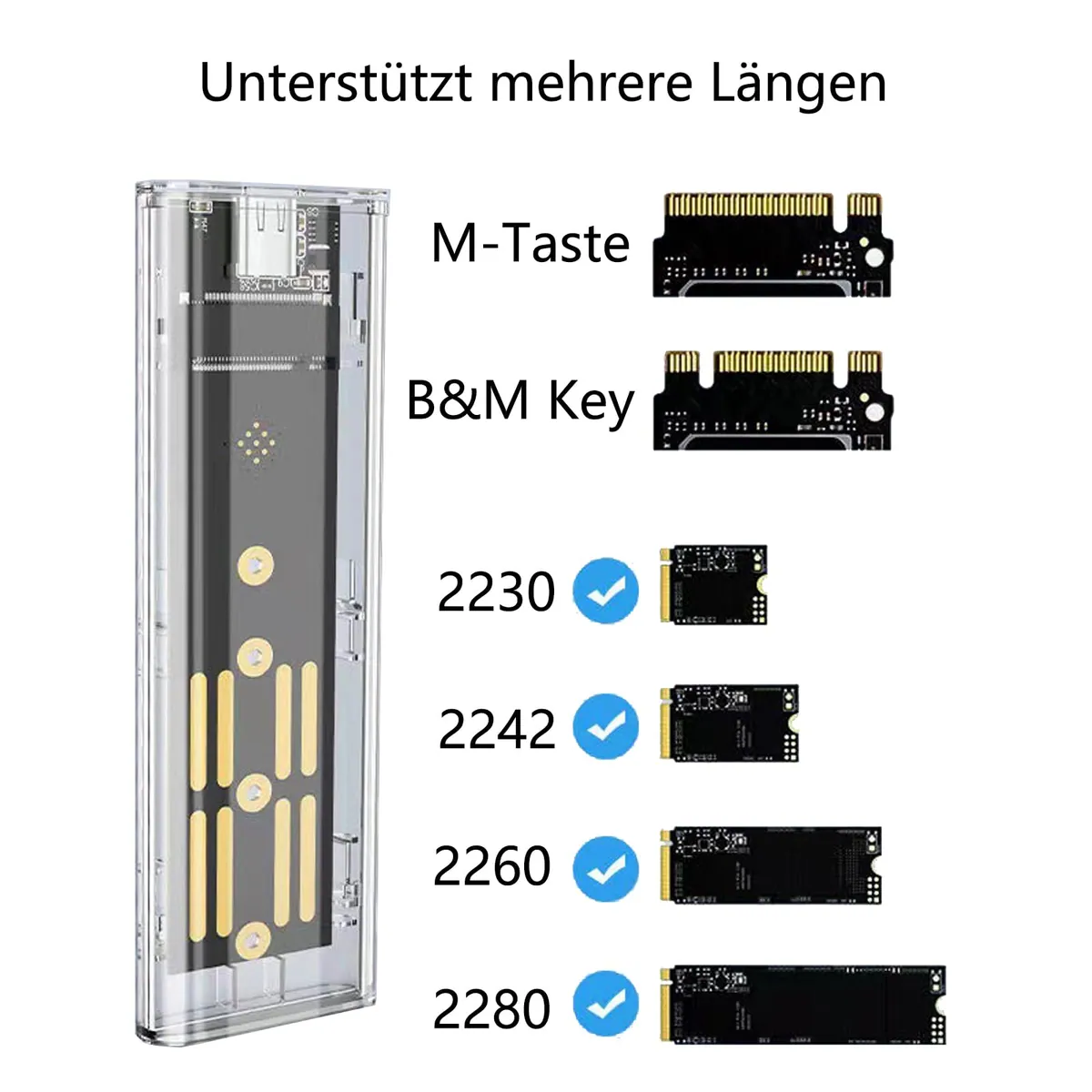 Carcasă SSD M.2 NVMe GERUI aluminiu, USB C 3.2 Gen 2 10Gbps, pentru 2230/2242/2260/2280, cheie M/B+M, argintiu