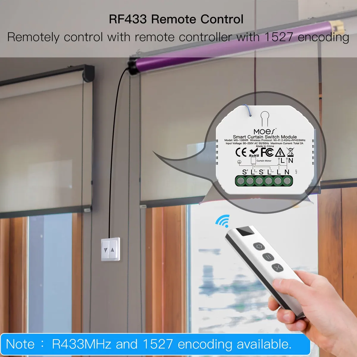 Modul comutator rulouri smart MOES WiFi RF433 Alexa control wireless radio jaluzele automat