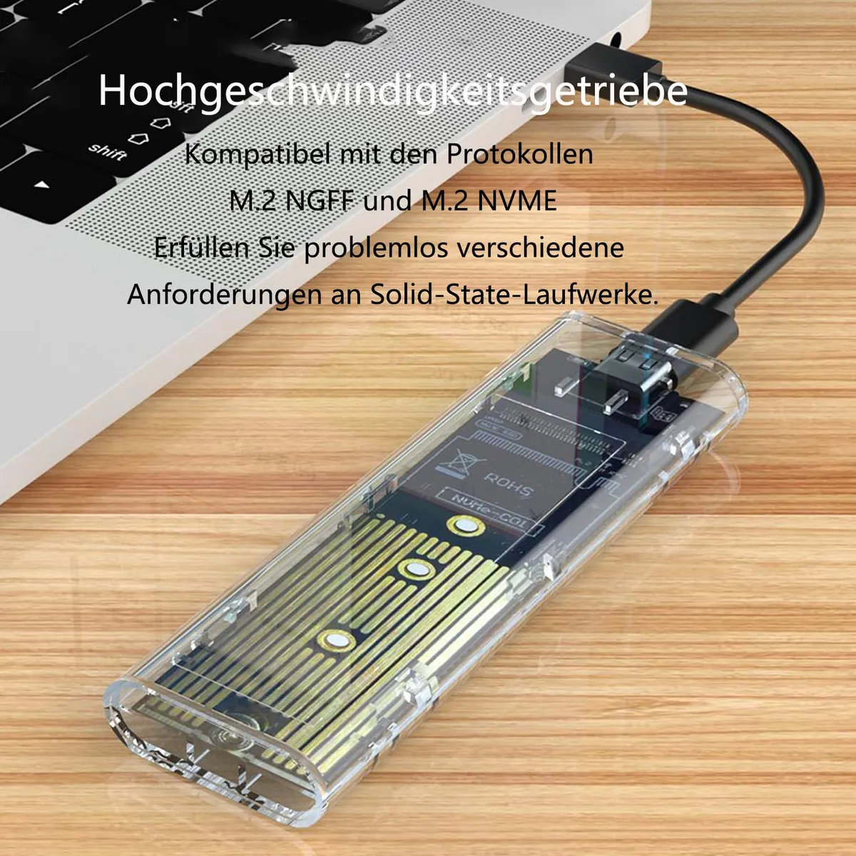 Carcasă SSD M.2 NVMe GERUI aluminiu, USB C 3.2 Gen 2 10Gbps, pentru 2230/2242/2260/2280, cheie M/B+M, argintiu