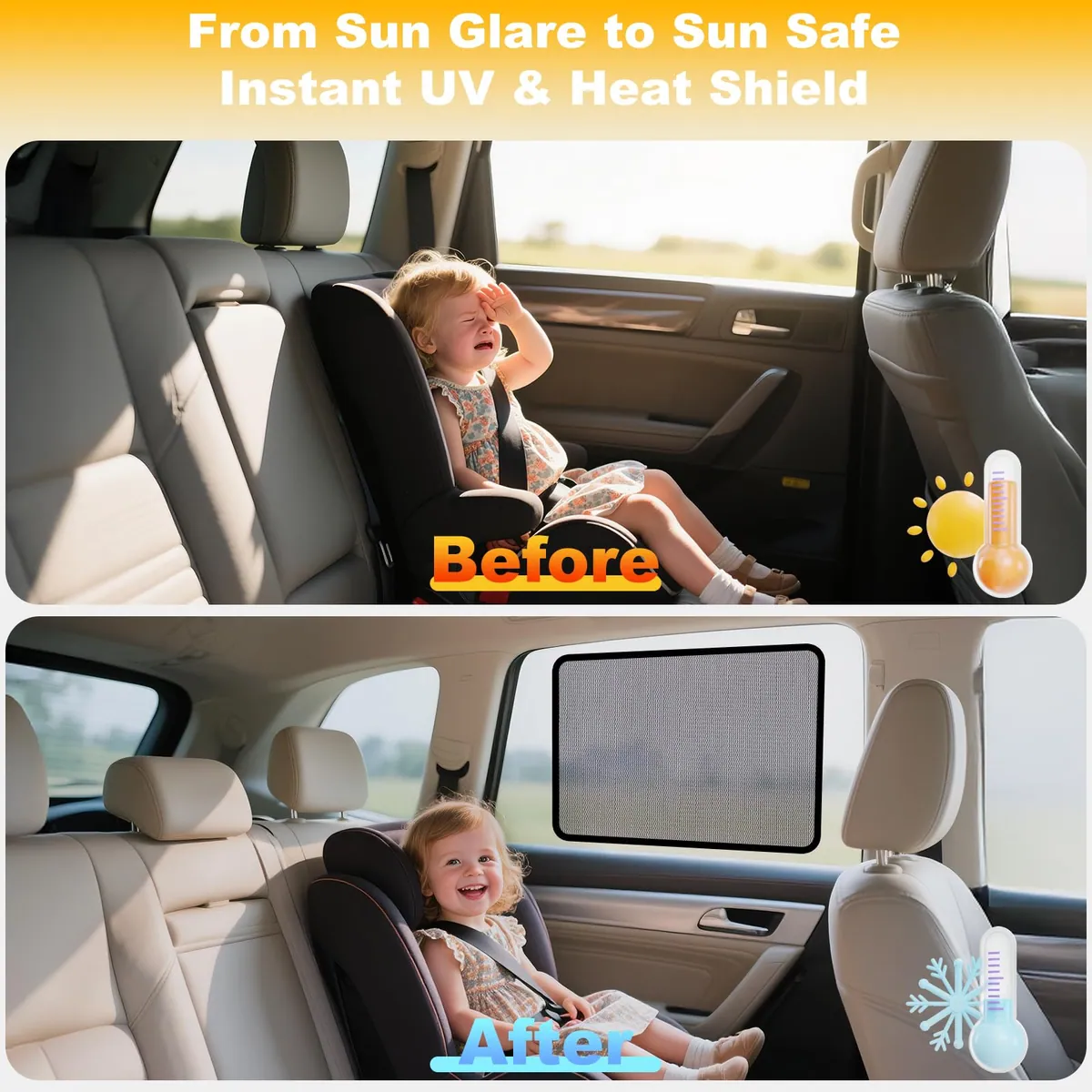 Set 6 parasolare auto bebeluș ZATOOTO protecție UV geamuri laterale 40x18 53x35cm